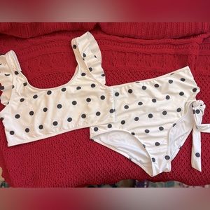 Roolee Marina West Polka-Dot Bikini- Black and white, size Large